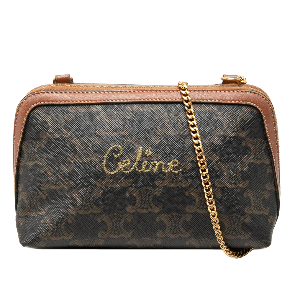 Pre-Loved Celine Triomphe Coated Canvas Embroidered Logo Clutch On Chain
